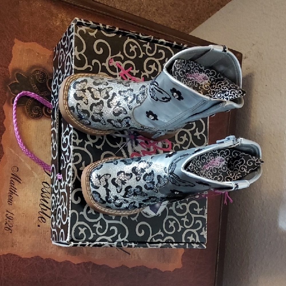 Blazin Roxx Silver and Black Kids Boots